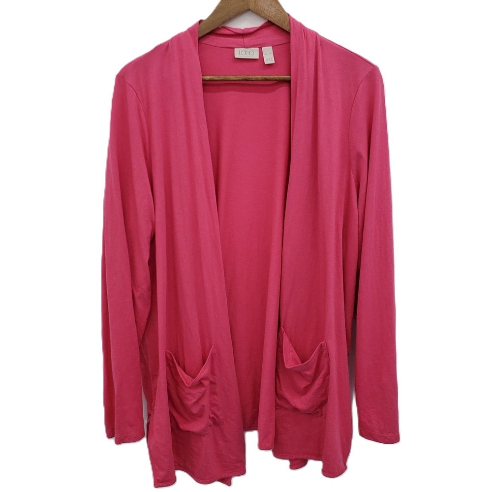 Womens XL Pink Cardigan Boho Layering Casual Preppy Bright Cotton Modal Open